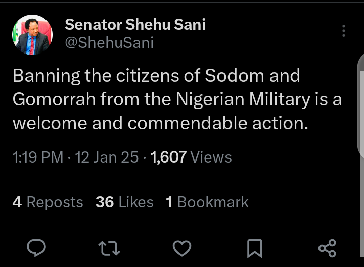 Reactions Emerge After Shehu Sani Comments on Tinubu's Ban on Transgender, LGBTQ Military Activities