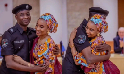 Emir Sanusi’s Son, Aminu, Celebrates New Police Rank With A Heartwarming Moment With His Wife