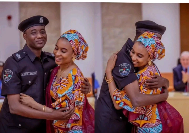 Emir Sanusi’s Son, Aminu, Celebrates New Police Rank With A Heartwarming Moment With His Wife
