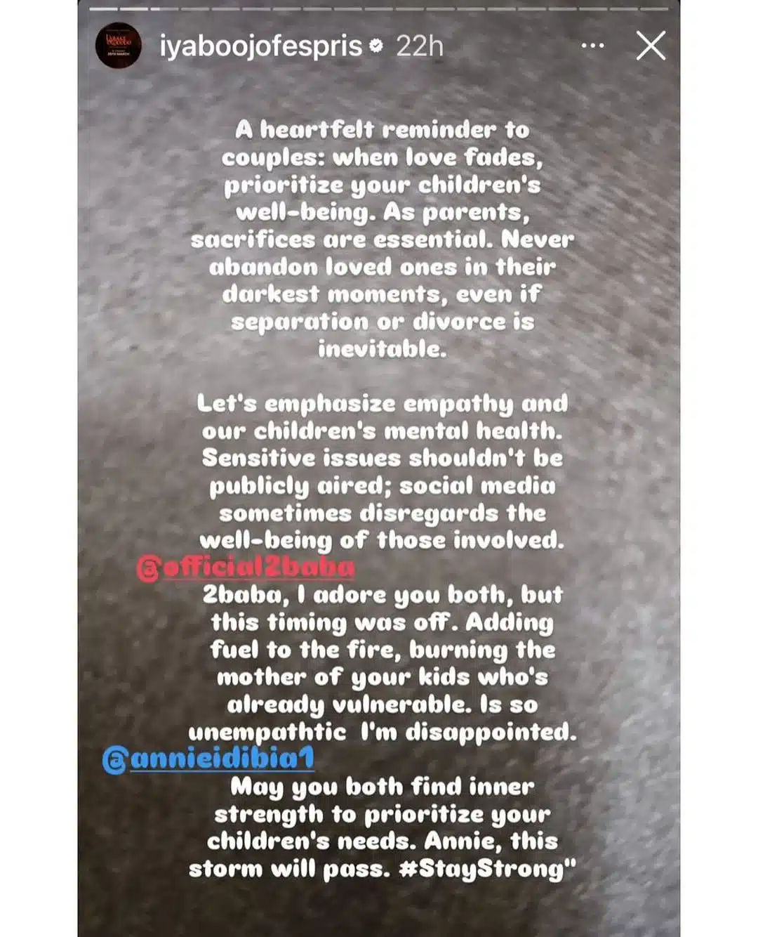 "I’m Disappointed in You, 2Baba" – Iyabo Ojo Criticizes Timing of Divorce Announcement