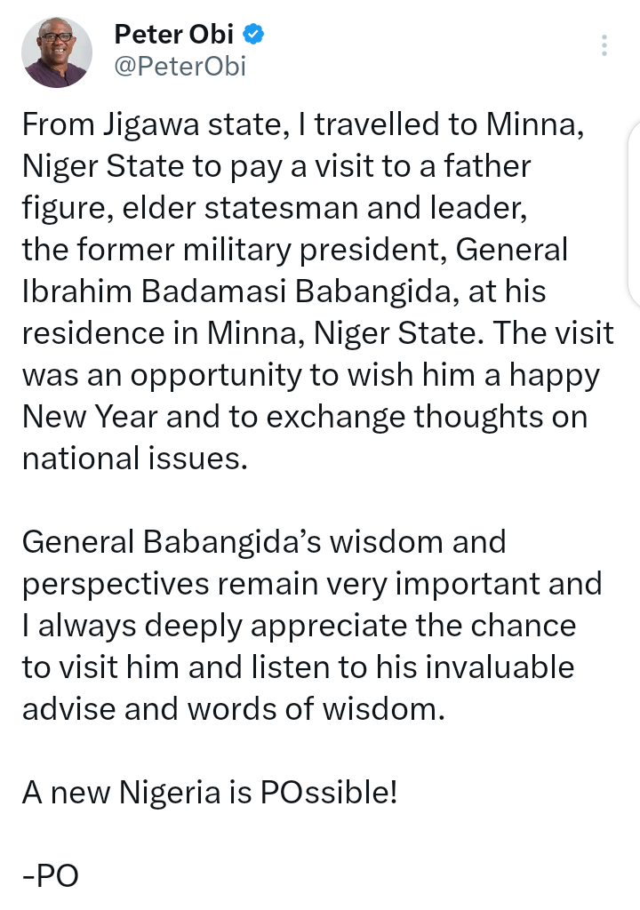 Reactions After New Photos Of Peter Obi And Former Military President, Ibrahim Babangida Surfaced