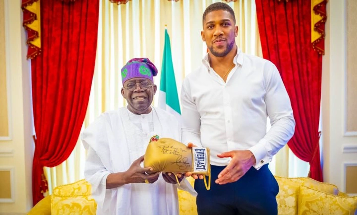 Anthony Joshua Pays A Visit To Tinubu, Presents Gift In Tribute To 'Great Asiwaju Jagaban' (Photos)
