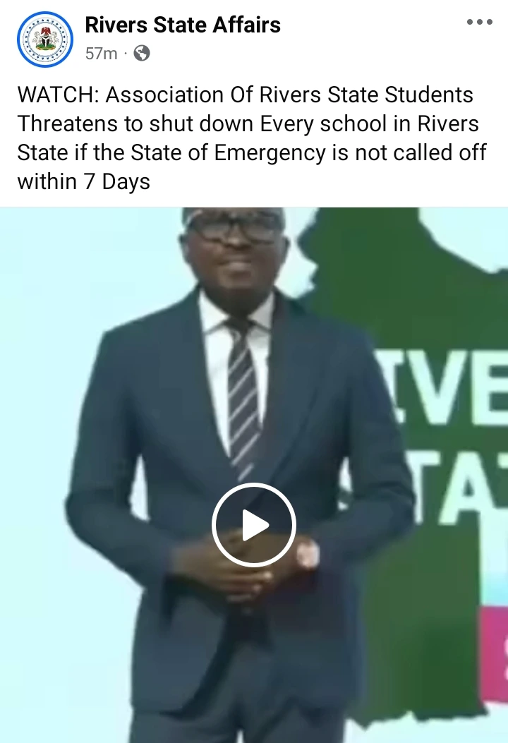 Rivers Students Issue 7-Day Ultimatum To End State Of Emergency Or Shut Down Schools Rivers Students Issue 7-Day Ultimatum To End State Of Emergency Or Shut Down Schools