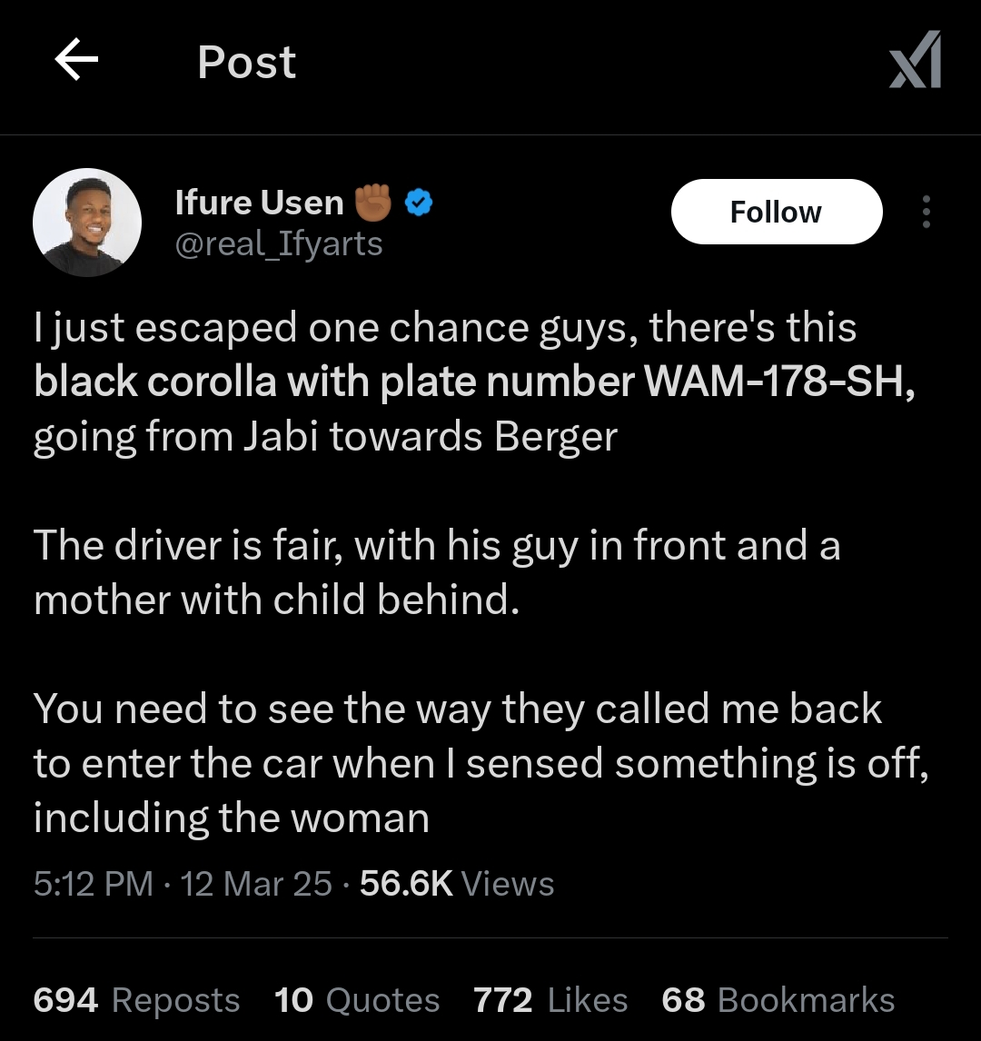 Man Warns Public After Escaping ‘One Chance’ Bus in Lagos, Shares Plate Number