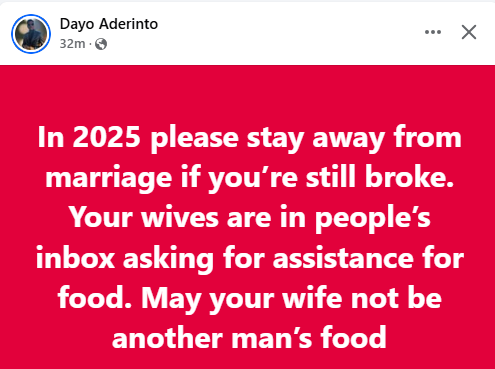 Don’t Marry If You’re Broke – Nigerian Man Warns Men Over Wives Begging For Food