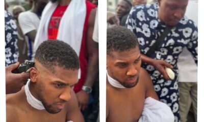 Anthony Joshua Sparks Reactions After Getting A Haircut On The Streets Of Lagos
