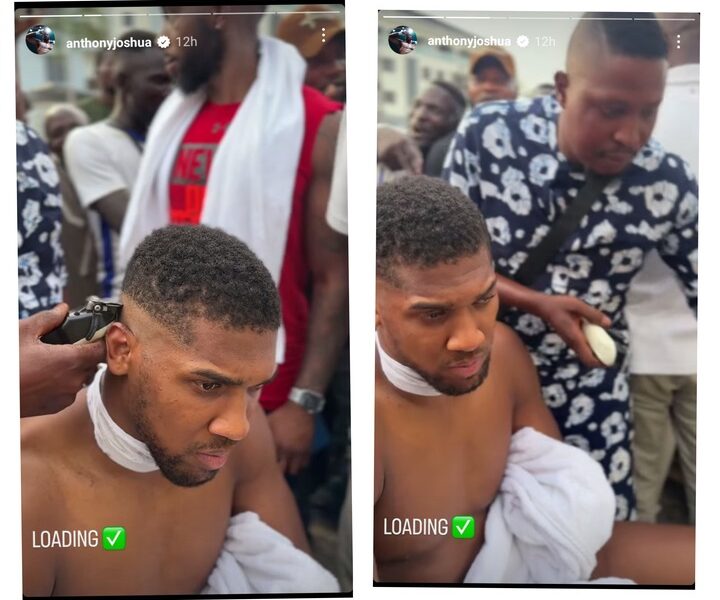 Anthony Joshua Sparks Reactions After Getting A Haircut On The Streets Of Lagos
