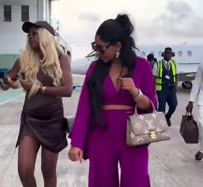 Regina Daniels, Her Sister, And Mother Seen At Murtala Muhammed International Airport, Lagos