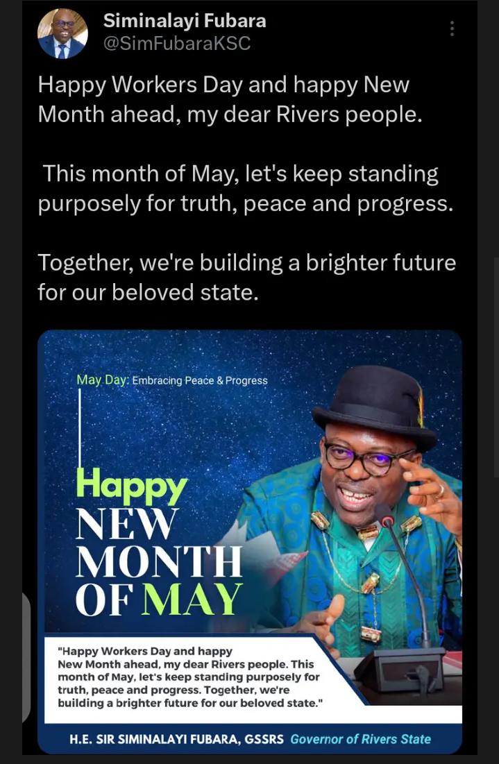 Mixed Reactions Follow Governor Fubara’s May Day Statement Amid Rivers Political Crisis Mixed Reactions Follow Governor Fubara’s May Day Statement Amid Rivers Political Crisis
