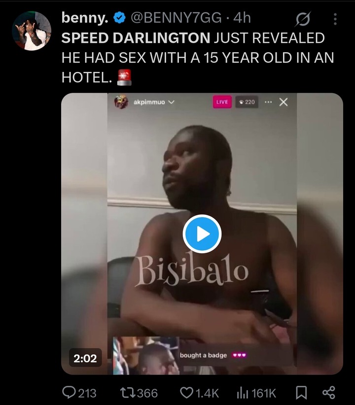 Speed Darlington’s Instagram Live Sparks Outrage Over Alleged Involvement With A Minor Speed Darlington’s Instagram Live Sparks Outrage Over Alleged Involvement With A Minor