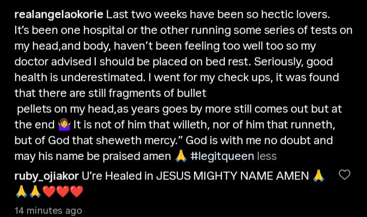 Angela Okorie Reveals Bullet Pellets Still in Her Head, Seeks Public Prayers