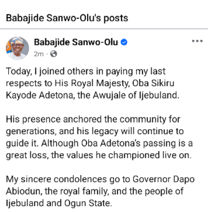 Sanwo-Olu, Osinbajo Attend Tribute for Late Awujale of Ijebuland in Ogun